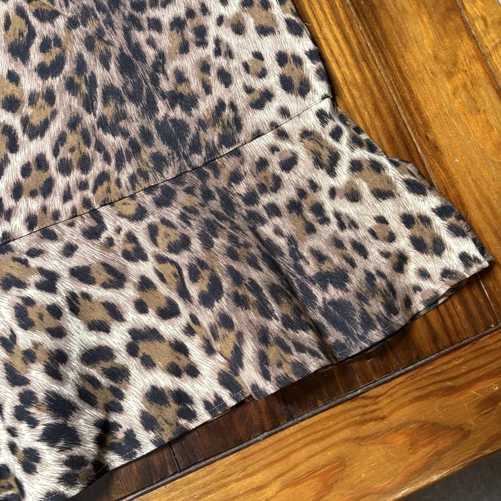 Vtg Moschino Jeans Leopard Animal Print Pencil Ruffle Hem Skirt Womens Sz 10